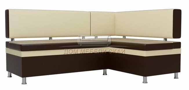 Кухонный угловой диван правый Стайл, коричневый/бежевый/экокожа