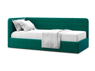 Кровать-кушетка мягкая Tichina 90x200 с ПМ, левая/зеленый велюр velutto 33