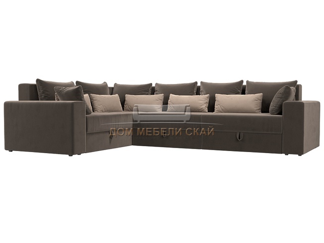 Угловой диван-кровать левый Майами Long, коричневый/бежевый/велюр