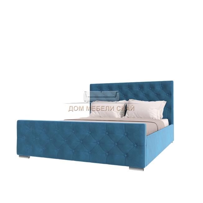 Кровать 180х200 ИНТЕРО, велюр синий