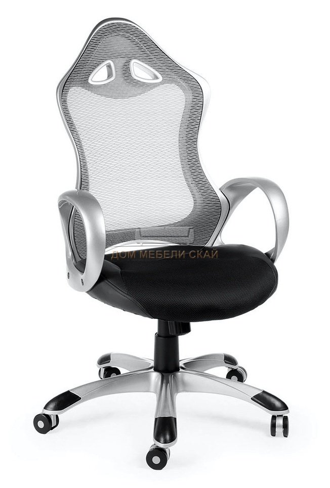 Кресло офисное Тесла, серебристый пластик/серая спинка/черное сиденье