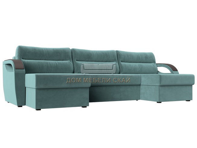 П-образный угловой диван Форсайт, бирюзовый/велюр