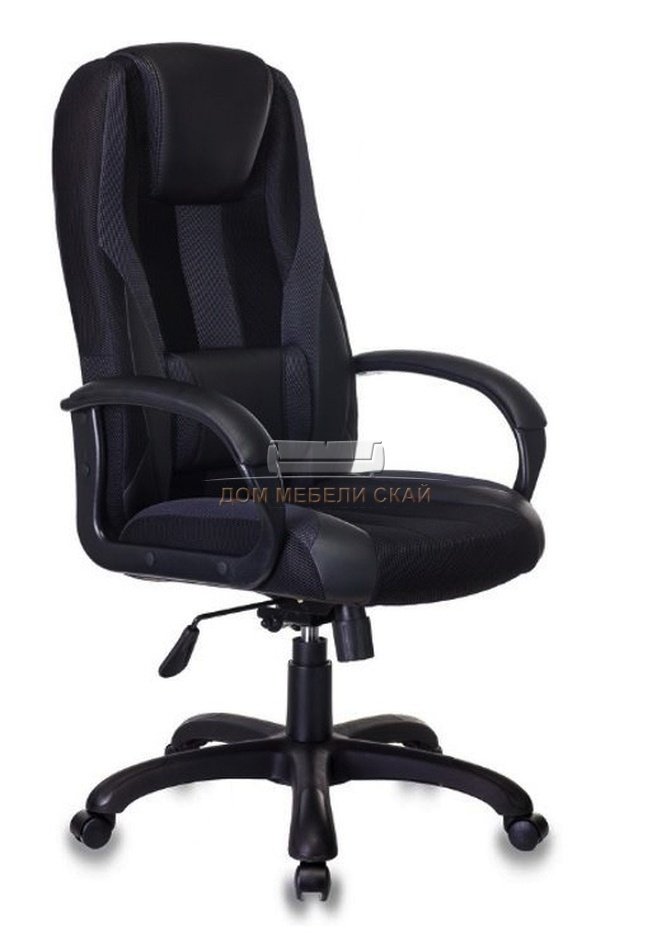 Кресло игровое VIKING-9, черная экокожа/серая ткань