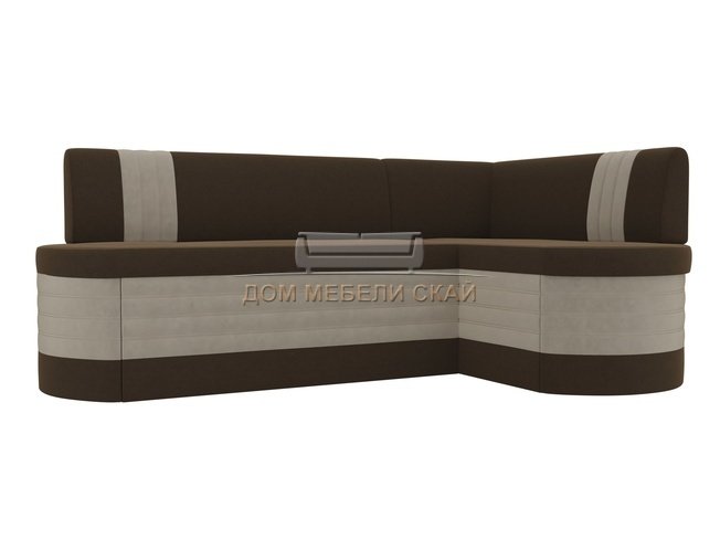 Кухонный угловой диван правый Токио, коричневый/бежевый/микровельвет