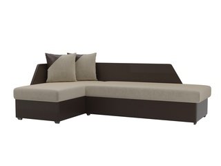 Угловой диван-кровать левый Андора, бежевый/коричневый/микровельвет/экокожа
