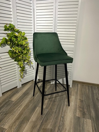 Барный стул поворотный ПАРКЕР, велюр изумрудно-зеленый H-30/черный каркас