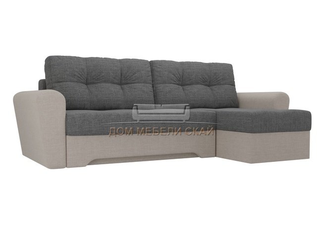 Угловой диван-кровать правый Амстердам, серый/бежевый/рогожка
