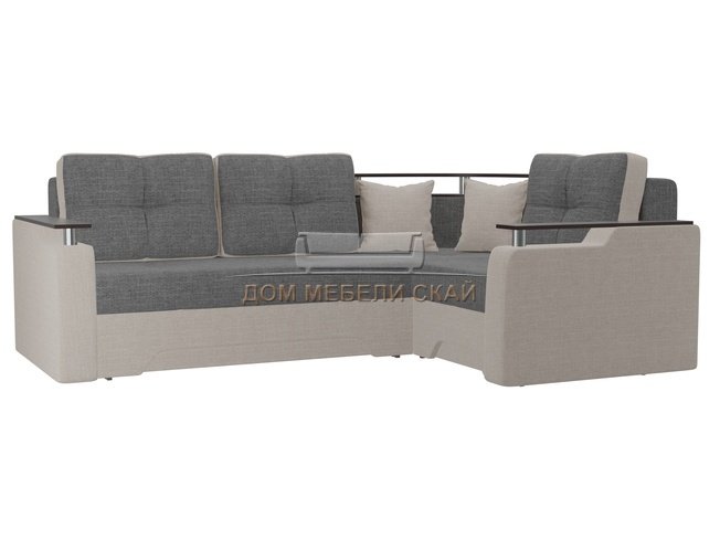 Угловой диван-кровать правый Комфорт, серый/бежевый/рогожка