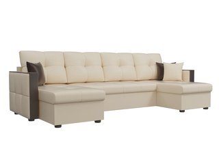 П-образный угловой диван Валенсия, бежевый/экокожа