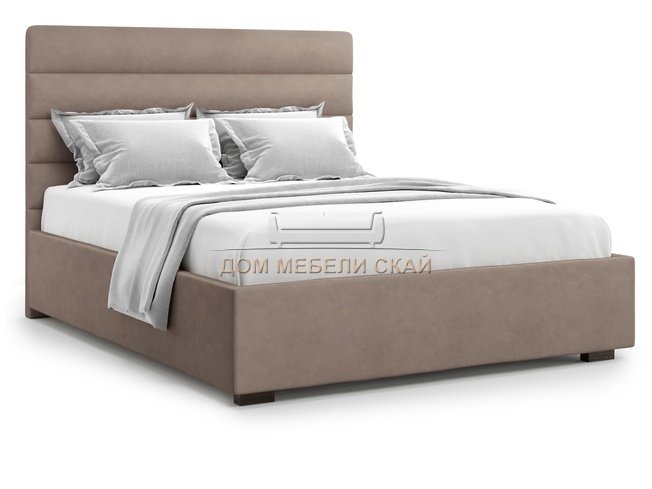 Кровать полутороспальная 140x200 Karezza без подъемного механизма, коричневый велюр velutto 22