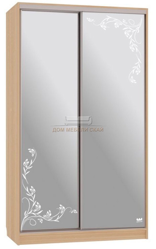 Шкаф-купе 2-дверный зеркальный Рио 4-600, дуб сонома/цветы 2