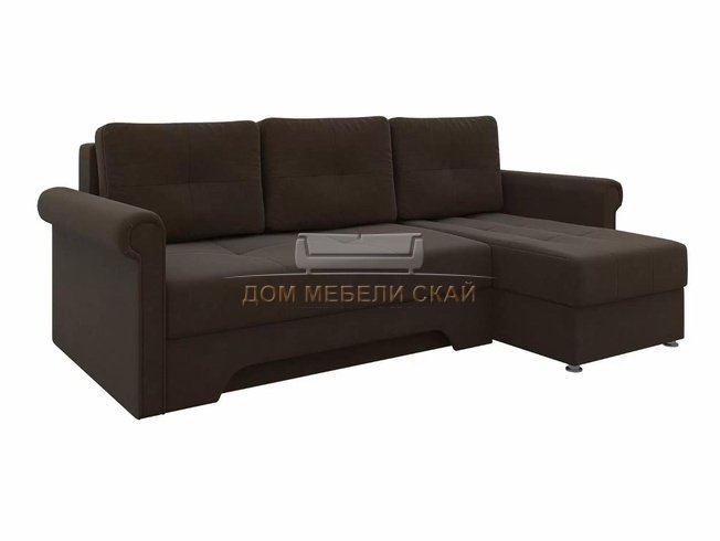 Угловой диван-кровать правый Леон, коричневый/микровельвет