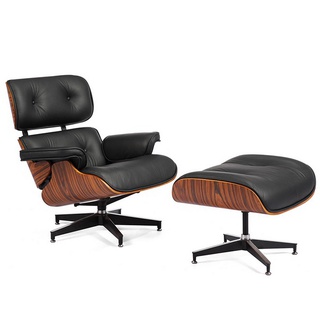 Кресло и оттоманка Eames Lobster Chair, прессованная кожа чёрного цвета