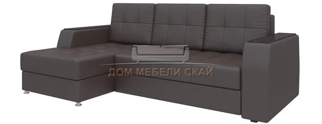 Угловой диван-кровать левый Эмир Б/С, коричневый/экокожа