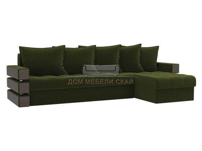 Угловой диван-кровать правый Венеция, зеленый/микровельвет