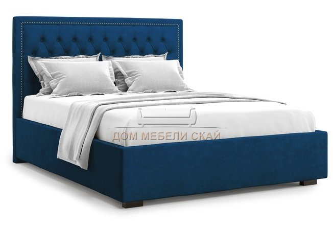 Кровать полутороспальная 140x200 Orto без подъемного механизма, синий велюр velutto 26