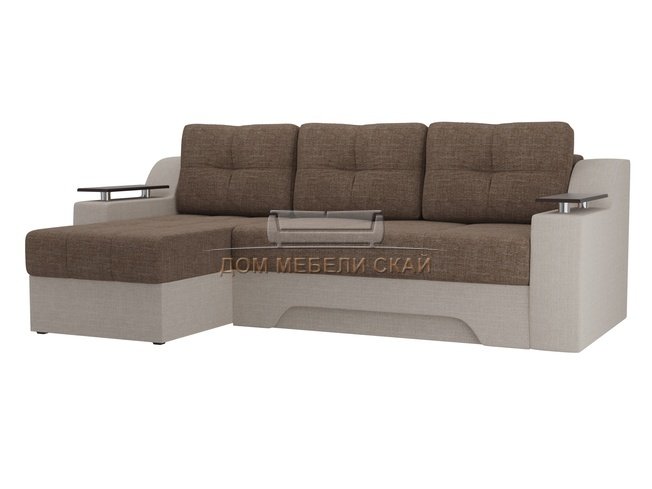 Угловой диван-кровать левый Сенатор, коричневый/бежевый/рогожка