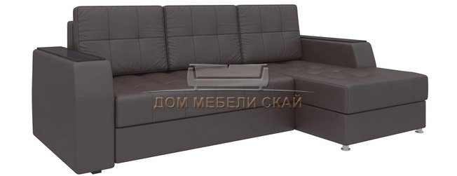 Угловой диван-кровать правый Эмир Б/С, коричневый/экокожа