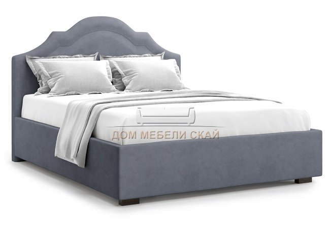 Кровать полутороспальная 140x200 Madzore без подъемного механизма, серый велюр velutto 32