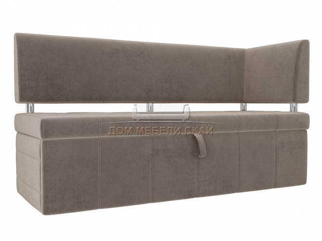 Кухонный диван Стоун с правым углом, коричневый велюр