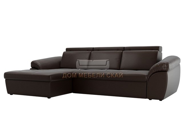 Угловой диван-кровать левый Мисандра, коричневый/экокожа