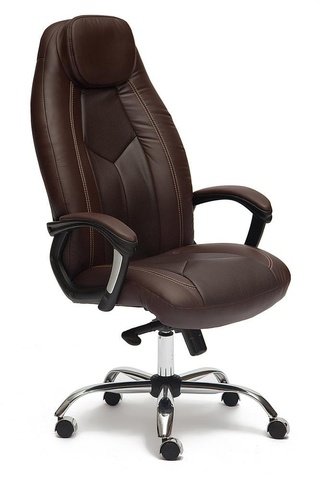Кресло офисное Босс Boss люкс хром, коричневая экокожа
