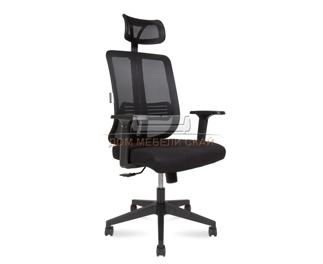 Кресло офисное Tema, черный пластик/черная сетка/черная ткань