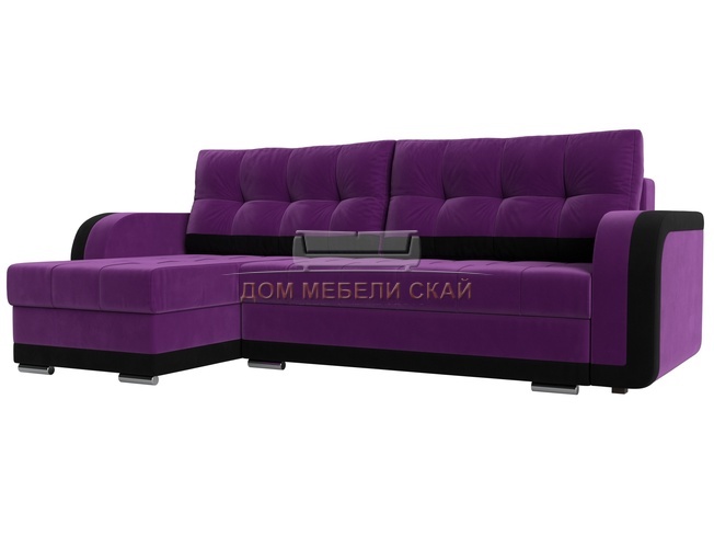 Угловой диван-кровать левый Марсель, фиолетовый/черный/микровельвет