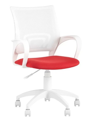 Кресло офисное Topchairs ST-BASIC-W, спинка белая/сетка сиденье красная ткань/крестовина белый пластик