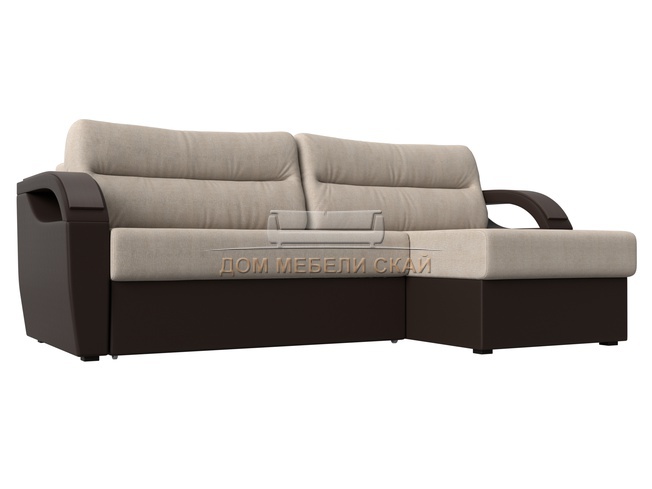 Угловой диван-кровать правый Форсайт, бежевый/коричневый/рогожка/экокожа