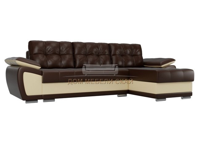 Угловой диван-кровать правый Нэстор, коричневый/бежевый/экокожа