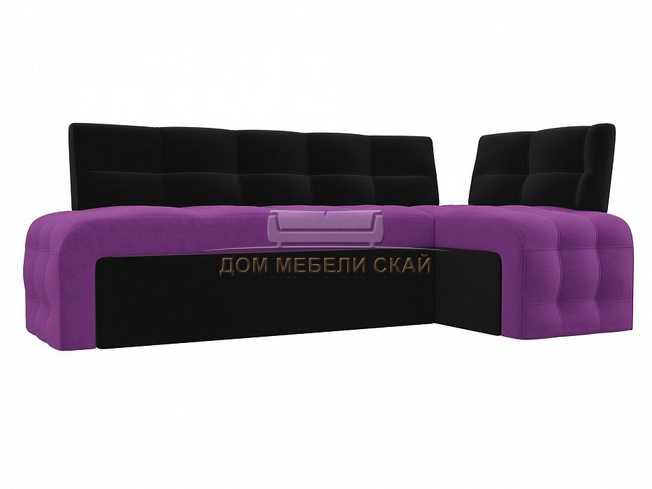 Кухонный угловой диван правый Люксор, фиолетовый/черный/микровельвет