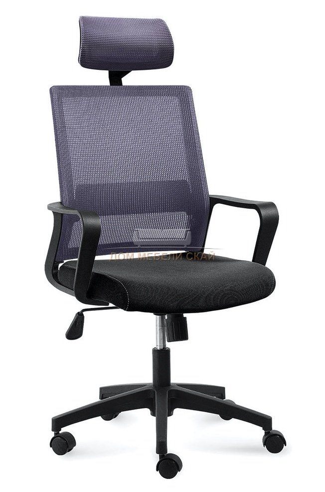 Кресло офисное Бит, черный пластик/темно серая сетка/черная ткань