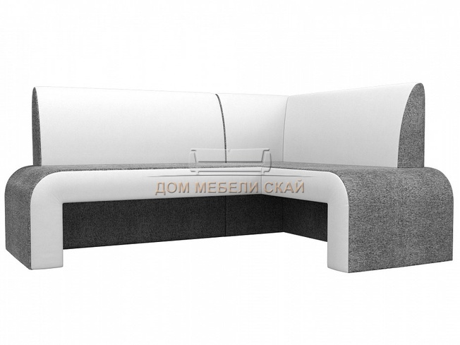 Кухонный угловой диван правый Кармен, серый/белый/рогожка/белый