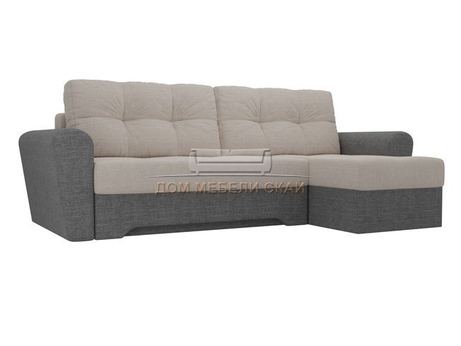 Угловой диван-кровать правый Амстердам, бежевый/серый/рогожка