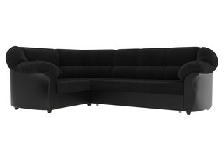 Угловой диван-кровать левый Карнелла, черный/черный/велюр/экокожа