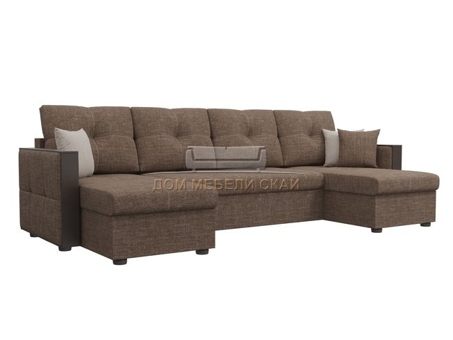П-образный угловой диван Валенсия, коричневый/рогожка