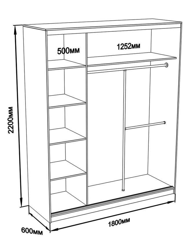 

Шкаф-купе Юпитер 2-дверный зеркальный 1800 (глубина 600, высота 2200), белый