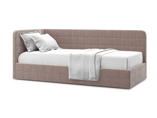 Кровать-кушетка мягкая Tichina 120x200 с ПМ, левая/коричневый велюр velutto 22