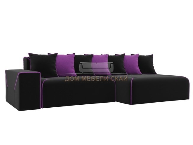 Угловой диван-кровать правый Кёльн, черный/фиолетовый/микровельвет