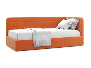 Кровать-кушетка мягкая Tichina 120x200 с ПМ, правая/оранжевый велюр velutto 27