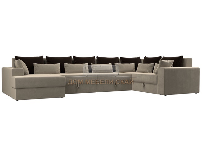 П-образный угловой диван Майами, бежевый/коричневый/бежевый/микровельвет