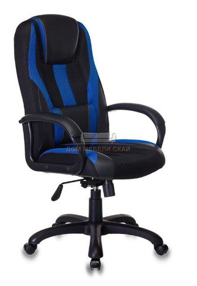 Кресло игровое VIKING-9, черная экокожа/синяя ткань