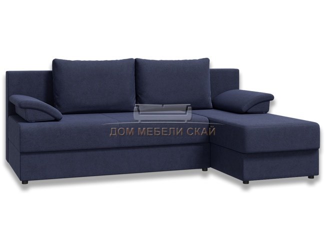 Угловой диван-кровать Лира без боковин, темно-синий велюр
