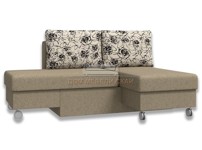 Угловой диван-кровать Лира трансформер, бежевый/рогожка/флок розы
