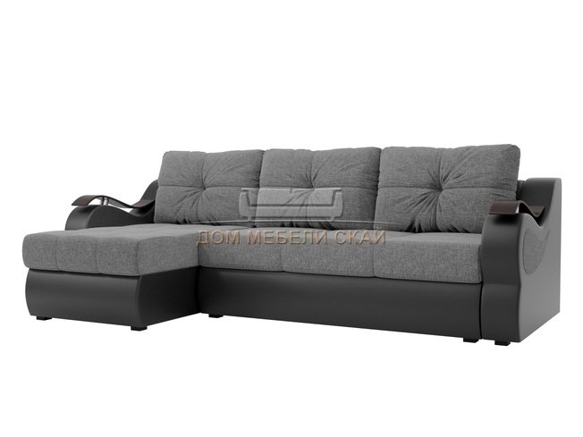 Угловой диван-кровать левый Меркурий, серый/черный/рогожка/экокожа