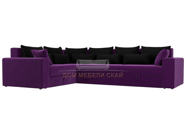 Угловой диван-кровать левый Майами Long, фиолетовый/черный/микровельвет
