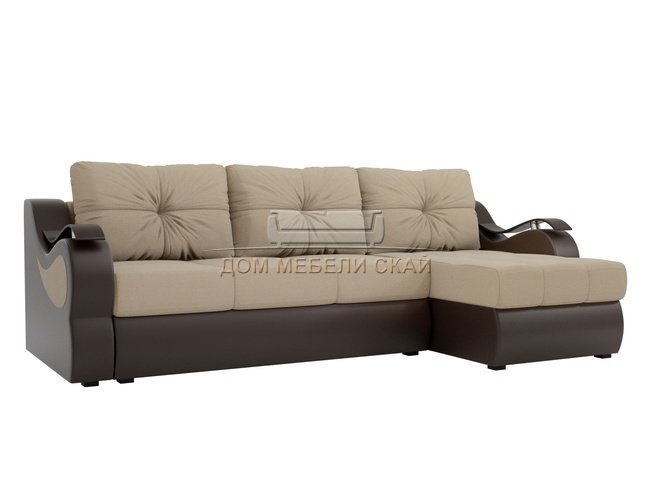 Угловой диван-кровать правый Меркурий, бежевый/коричневый/рогожка/экокожа