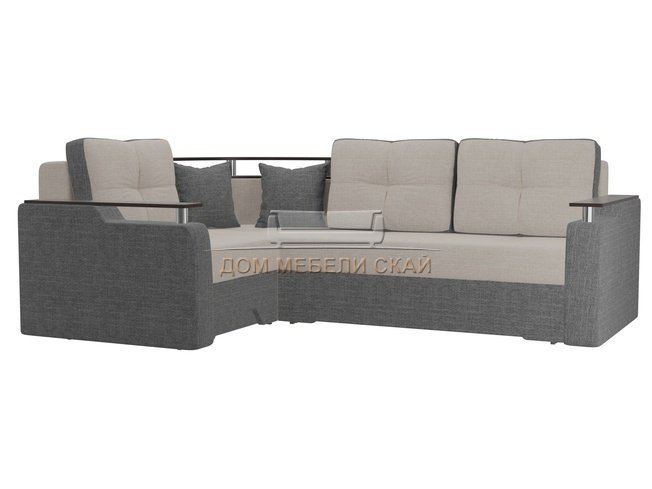 Угловой диван-кровать левый Комфорт, бежевый/серый/рогожка
