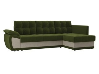 Угловой диван-кровать правый Нэстор прайм, зеленый/бежевый/микровельвет